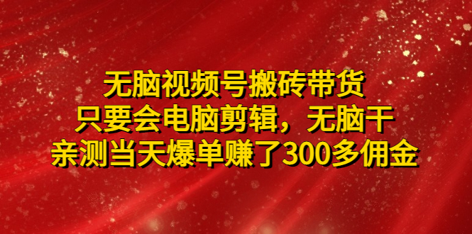 视频号搬运怎么赚钱：当天爆单赚了300多佣金，无脑视频号搬砖带货