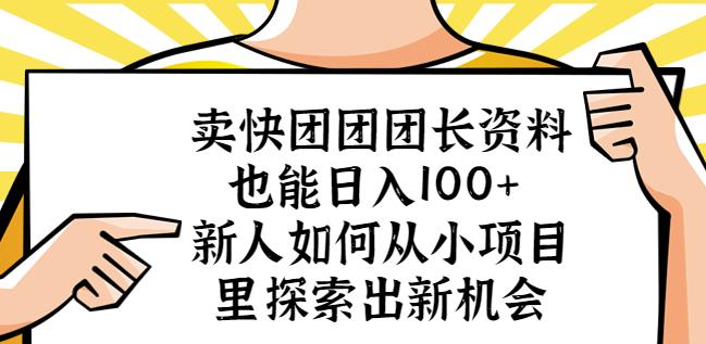 【第4781期】怎么用快团团赚钱：新人小项目新机会，卖快团团团长资料日入100+