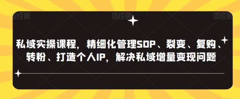 【第4913期】私域流量怎么做：解决私域增量变现实操，精细化SOP、裂变、复购、转粉、打造个人IP