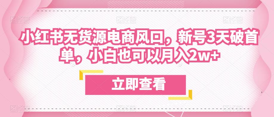 小红书无货源怎么做：新号3天破首单，小红书无货源电商月入2w+