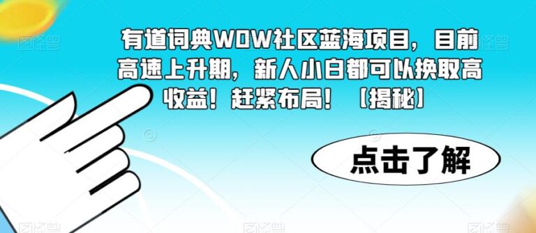 普通人可以做的副业：有道词典WOW社区蓝海项目，高速上升期，新人换取高收益！