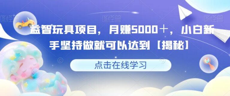 智玩具如何赚钱：益智玩具项目，月赚5000＋，新手坚持做就可以赚钱【揭秘】