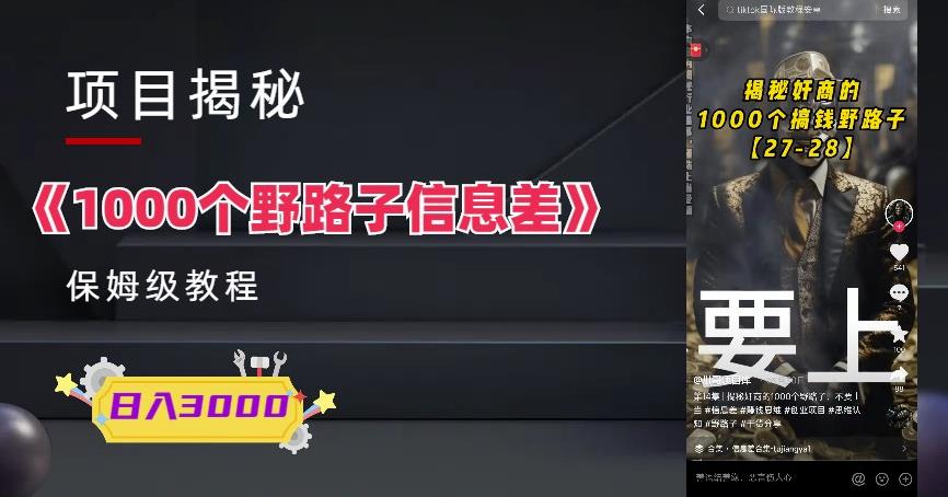 【第5161期】信息差赚钱项目：1000个野路子信息差保姆式教程-单日变现3000+的玩法解密