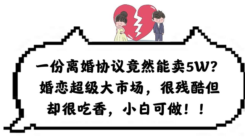 【第5200期】小众赚钱项目：一份离婚协议卖5W？婚恋大市场，小白可做很残酷但很吃香